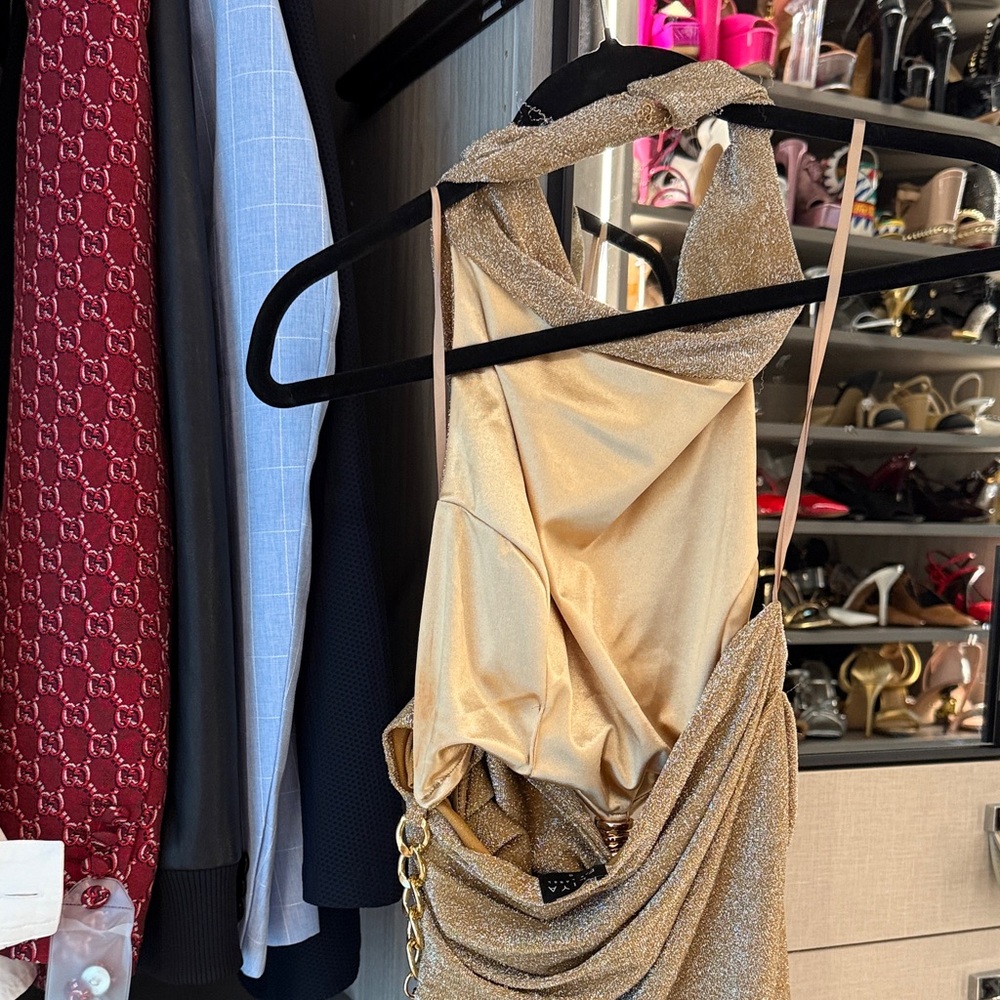 Glamorous Gold Chain-Accent Backless Dress - Picture 6 of 7
